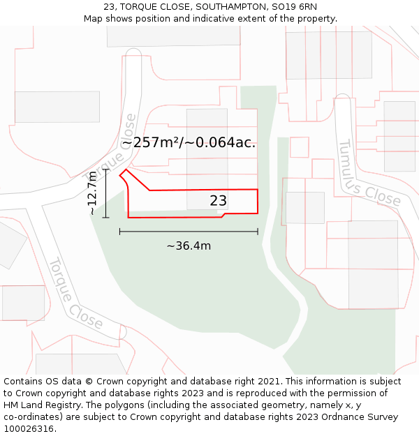 23, TORQUE CLOSE, SOUTHAMPTON, SO19 6RN: Plot and title map