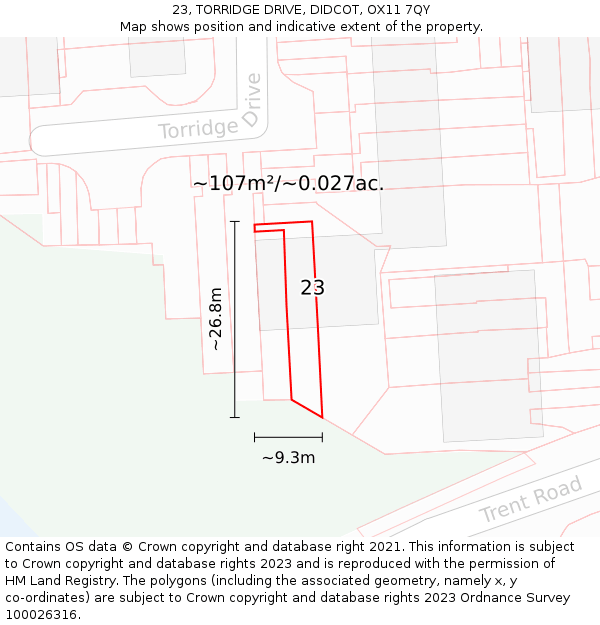23, TORRIDGE DRIVE, DIDCOT, OX11 7QY: Plot and title map