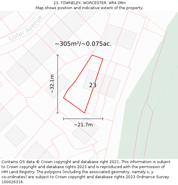 23, TOWNELEY, WORCESTER, WR4 0RH: Plot and title map