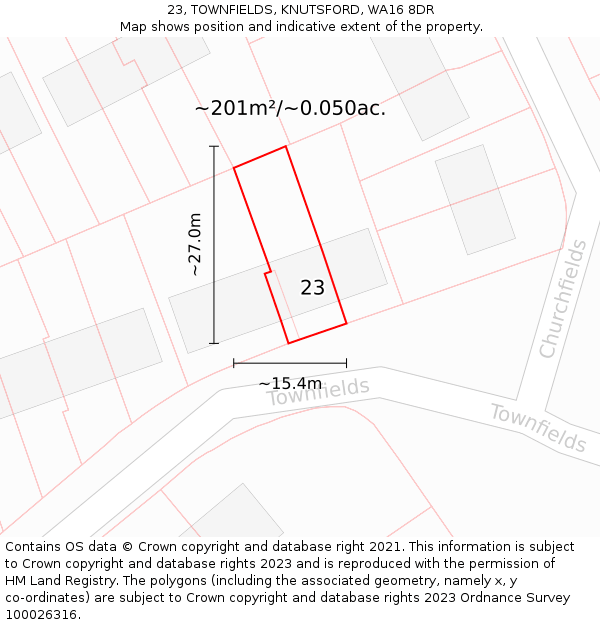 23, TOWNFIELDS, KNUTSFORD, WA16 8DR: Plot and title map