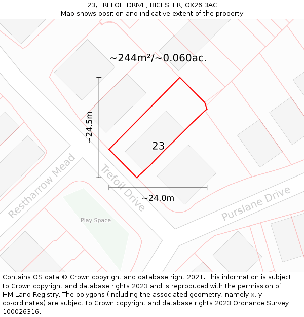 23, TREFOIL DRIVE, BICESTER, OX26 3AG: Plot and title map
