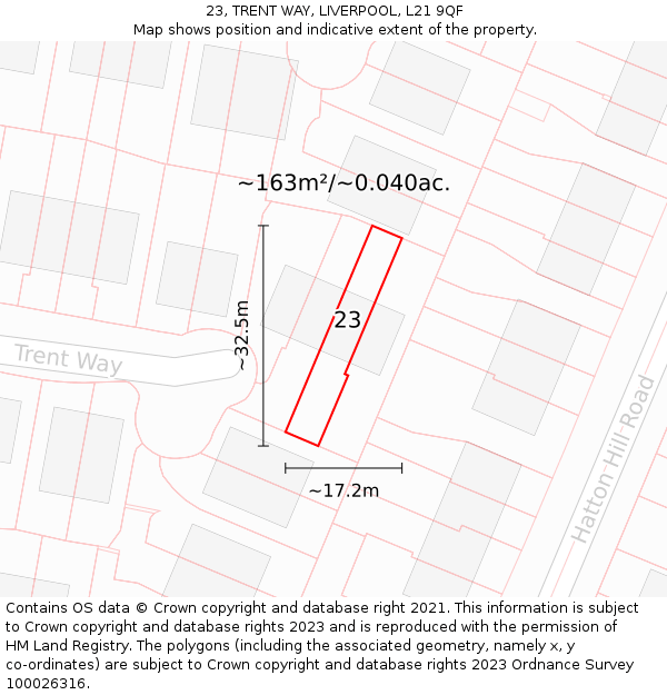 23, TRENT WAY, LIVERPOOL, L21 9QF: Plot and title map