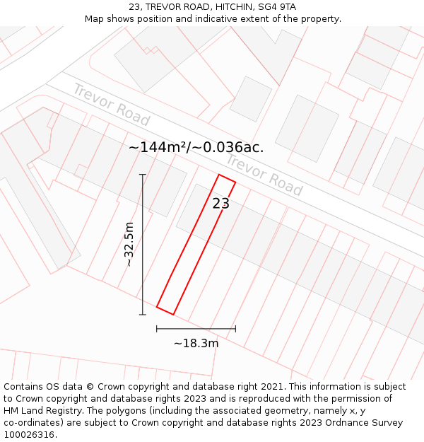 23, TREVOR ROAD, HITCHIN, SG4 9TA: Plot and title map