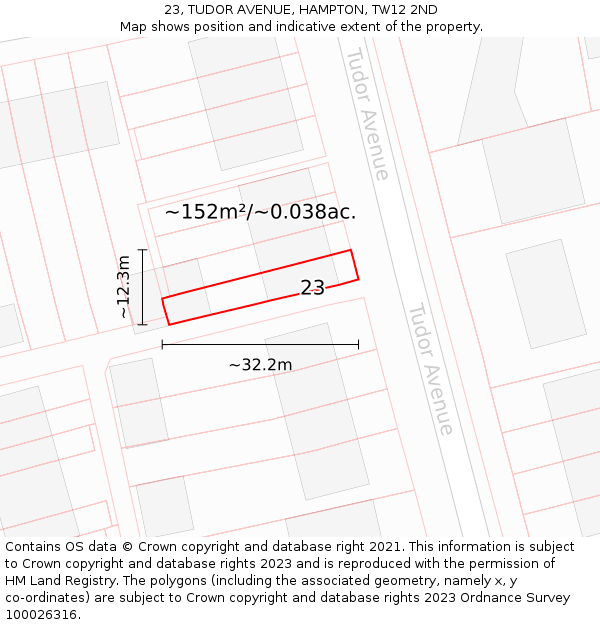 23, TUDOR AVENUE, HAMPTON, TW12 2ND: Plot and title map