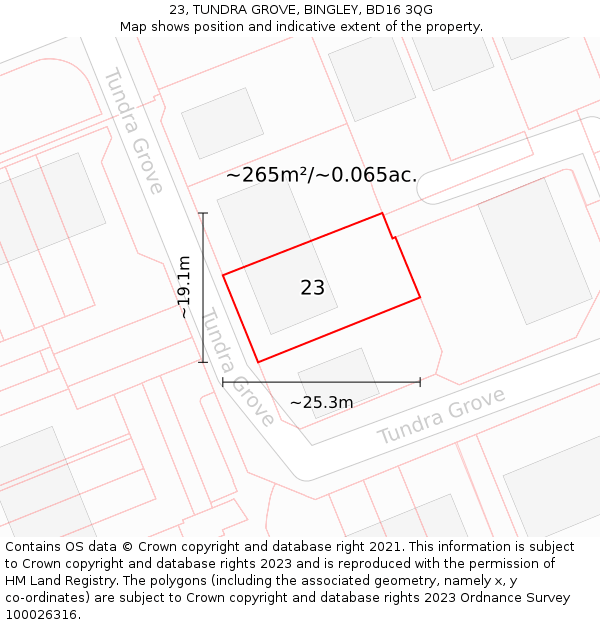 23, TUNDRA GROVE, BINGLEY, BD16 3QG: Plot and title map