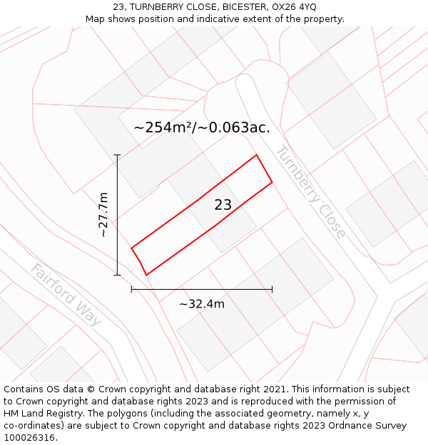 23, TURNBERRY CLOSE, BICESTER, OX26 4YQ: Plot and title map
