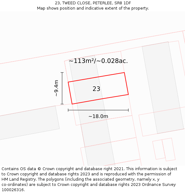 23, TWEED CLOSE, PETERLEE, SR8 1DF: Plot and title map
