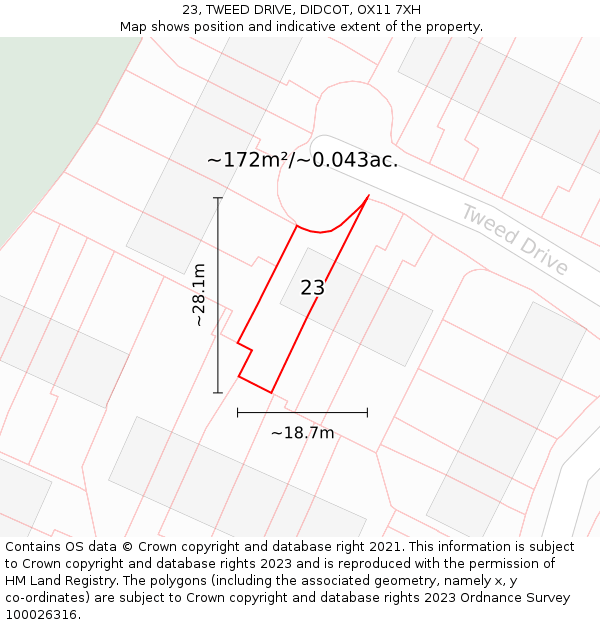 23, TWEED DRIVE, DIDCOT, OX11 7XH: Plot and title map