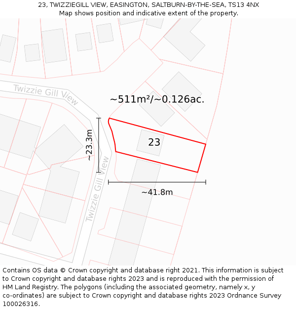23, TWIZZIEGILL VIEW, EASINGTON, SALTBURN-BY-THE-SEA, TS13 4NX: Plot and title map
