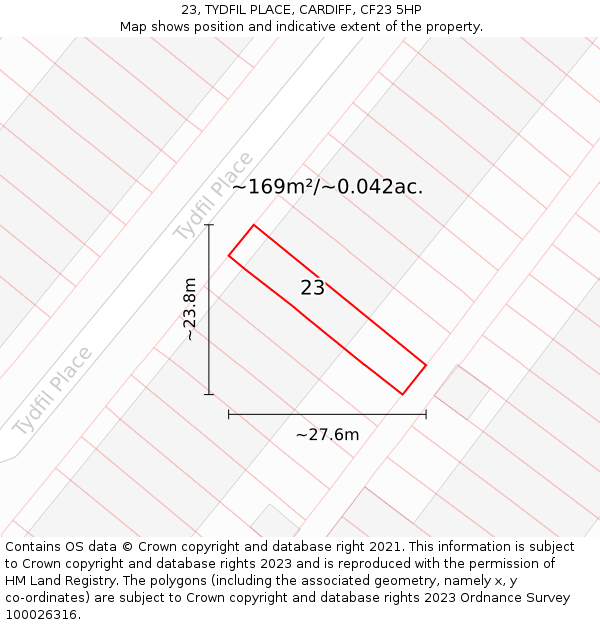 23, TYDFIL PLACE, CARDIFF, CF23 5HP: Plot and title map