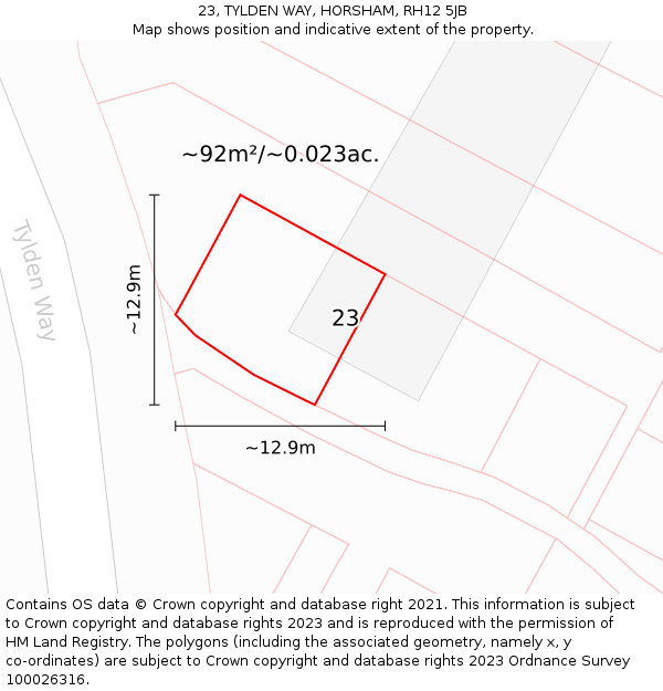 23, TYLDEN WAY, HORSHAM, RH12 5JB: Plot and title map