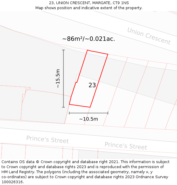 23, UNION CRESCENT, MARGATE, CT9 1NS: Plot and title map