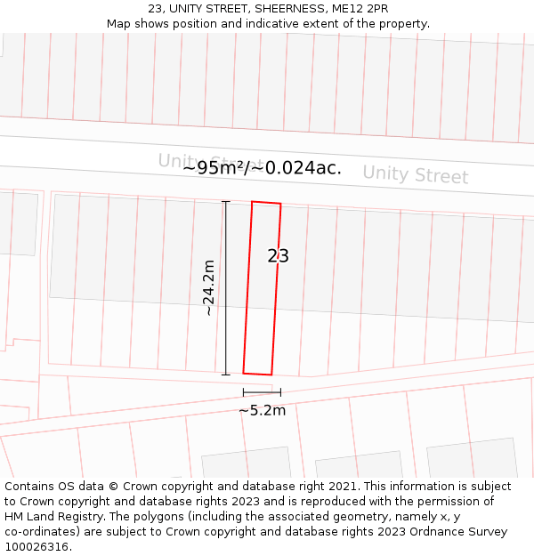 23, UNITY STREET, SHEERNESS, ME12 2PR: Plot and title map