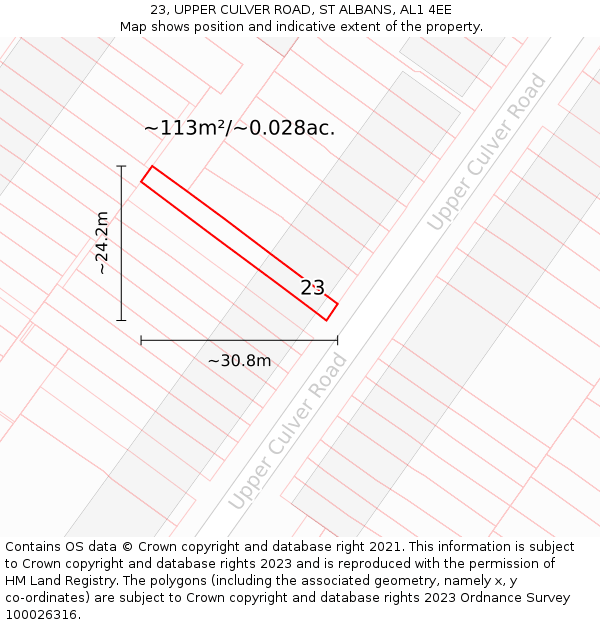 23, UPPER CULVER ROAD, ST ALBANS, AL1 4EE: Plot and title map