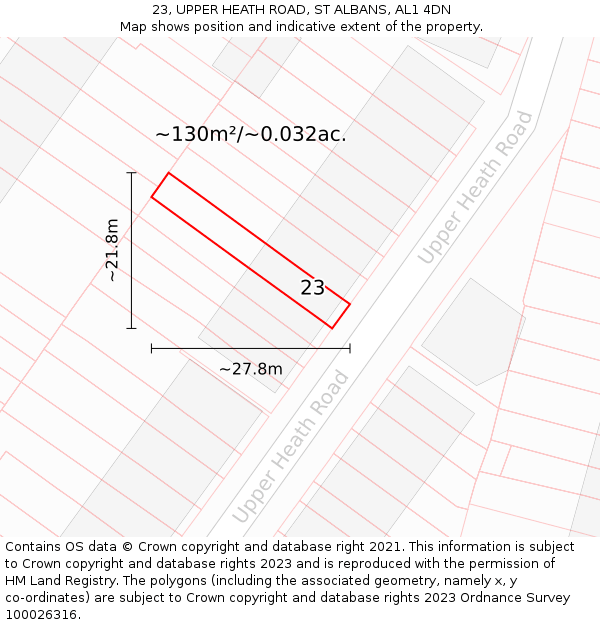 23, UPPER HEATH ROAD, ST ALBANS, AL1 4DN: Plot and title map