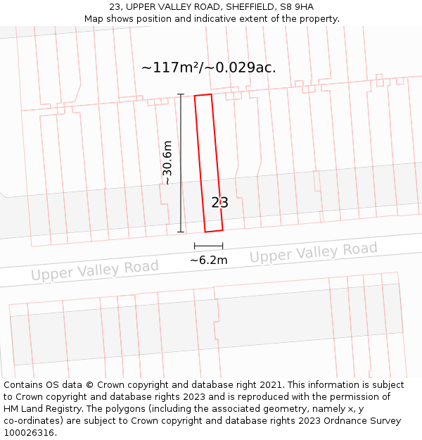 23, UPPER VALLEY ROAD, SHEFFIELD, S8 9HA: Plot and title map