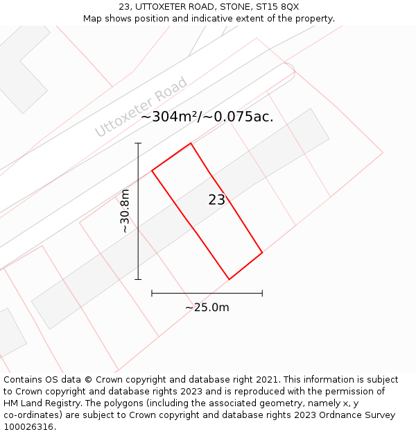 23, UTTOXETER ROAD, STONE, ST15 8QX: Plot and title map