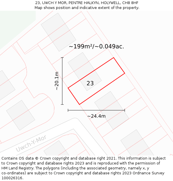 23, UWCH Y MOR, PENTRE HALKYN, HOLYWELL, CH8 8HF: Plot and title map