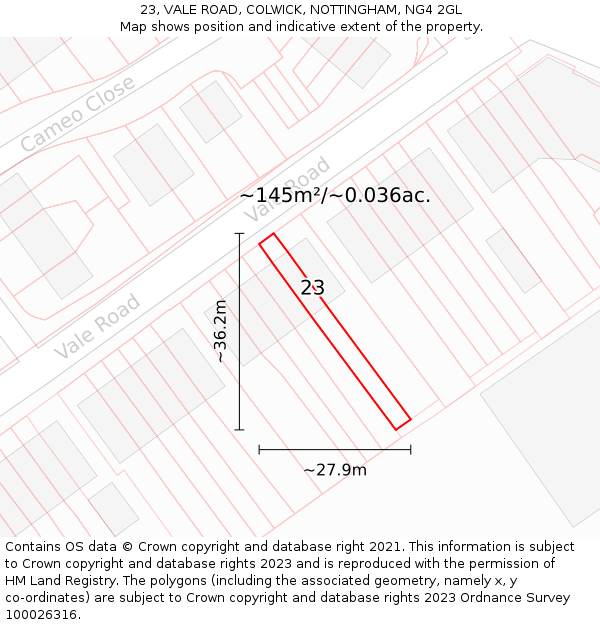 23, VALE ROAD, COLWICK, NOTTINGHAM, NG4 2GL: Plot and title map
