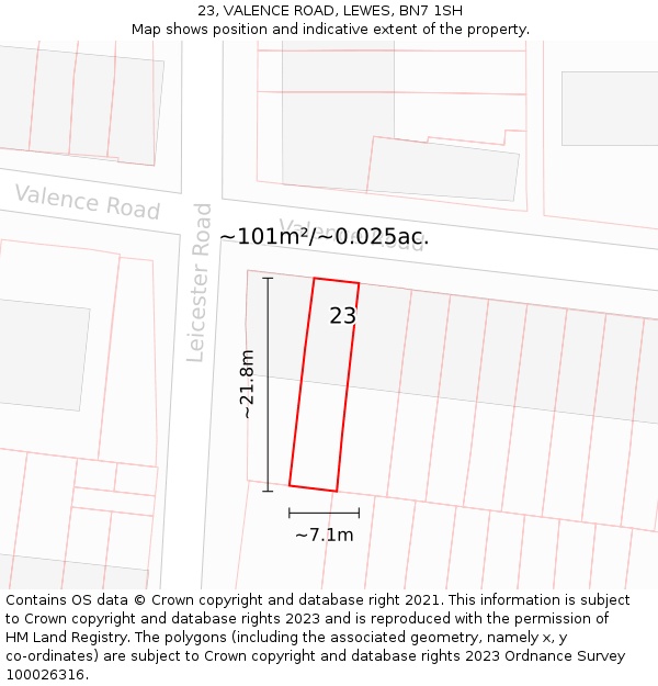 23, VALENCE ROAD, LEWES, BN7 1SH: Plot and title map