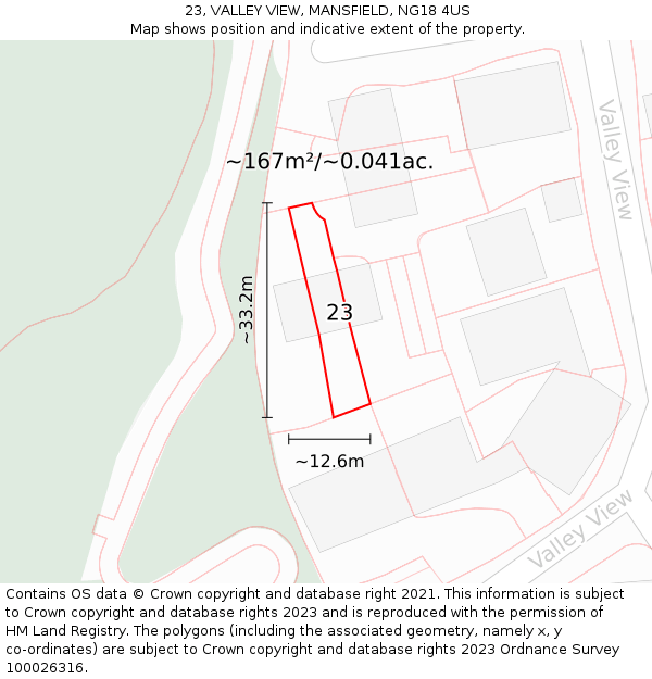 23, VALLEY VIEW, MANSFIELD, NG18 4US: Plot and title map