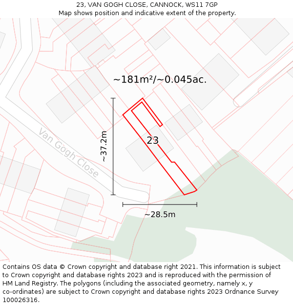23, VAN GOGH CLOSE, CANNOCK, WS11 7GP: Plot and title map