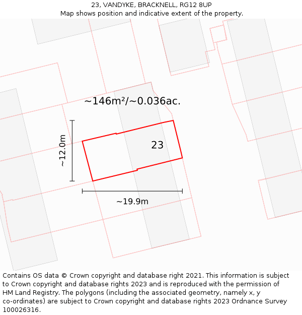 23, VANDYKE, BRACKNELL, RG12 8UP: Plot and title map