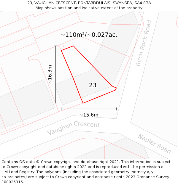 23, VAUGHAN CRESCENT, PONTARDDULAIS, SWANSEA, SA4 8BA: Plot and title map