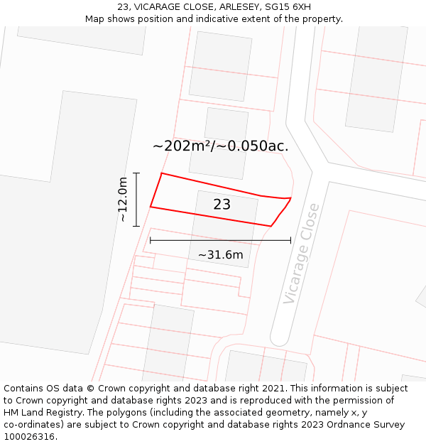 23, VICARAGE CLOSE, ARLESEY, SG15 6XH: Plot and title map