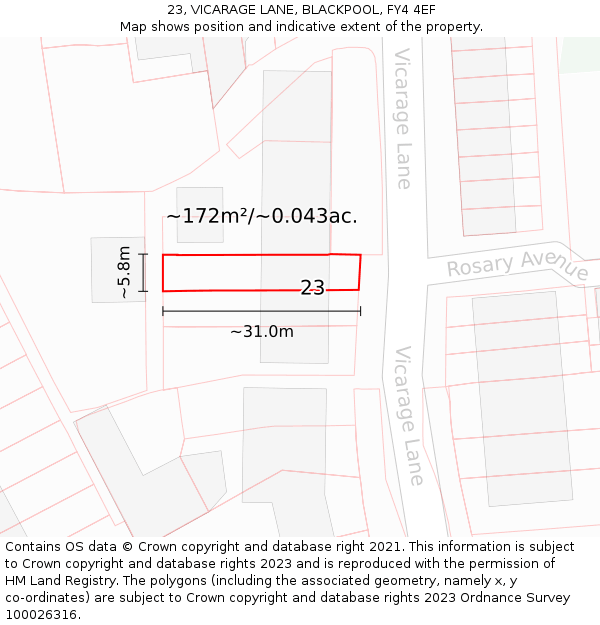 23, VICARAGE LANE, BLACKPOOL, FY4 4EF: Plot and title map