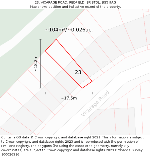 23, VICARAGE ROAD, REDFIELD, BRISTOL, BS5 9AG: Plot and title map