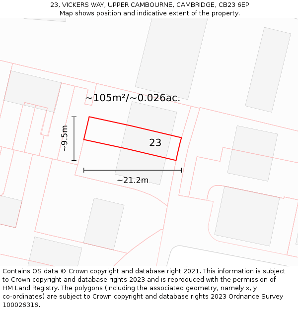 23, VICKERS WAY, UPPER CAMBOURNE, CAMBRIDGE, CB23 6EP: Plot and title map