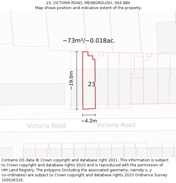 23, VICTORIA ROAD, MEXBOROUGH, S64 9BX: Plot and title map