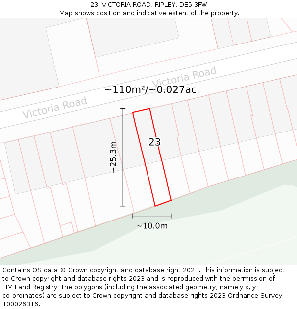 23, VICTORIA ROAD, RIPLEY, DE5 3FW: Plot and title map