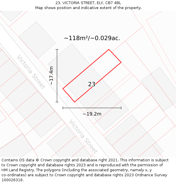 23, VICTORIA STREET, ELY, CB7 4BL: Plot and title map