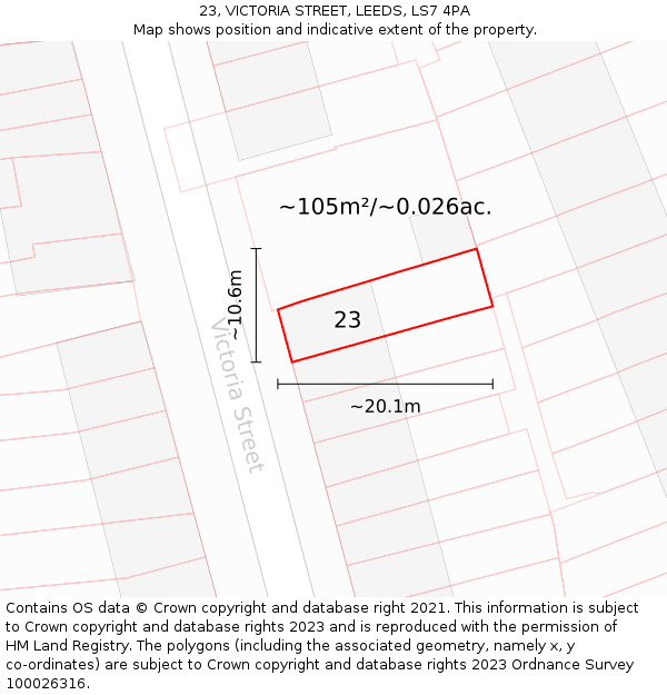 23, VICTORIA STREET, LEEDS, LS7 4PA: Plot and title map