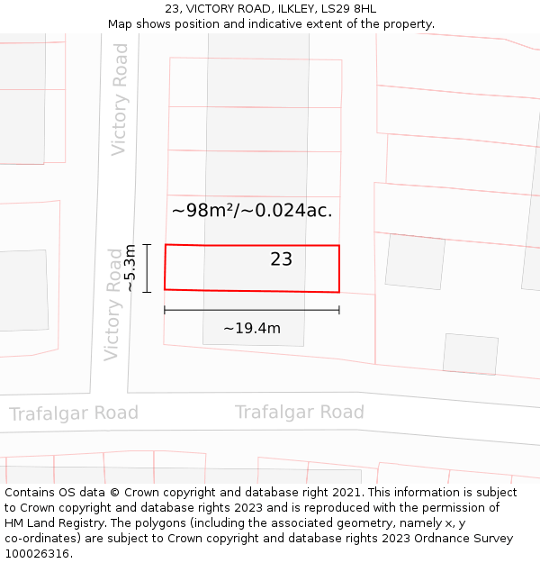 23, VICTORY ROAD, ILKLEY, LS29 8HL: Plot and title map