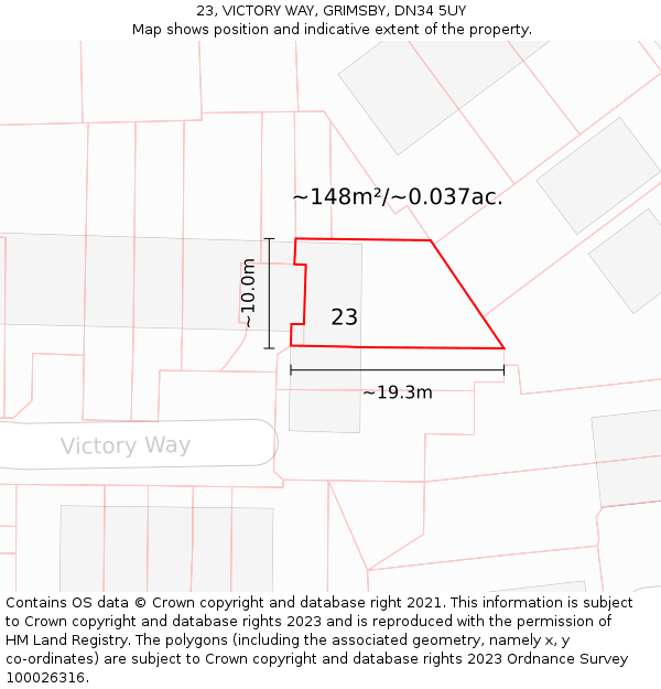 23, VICTORY WAY, GRIMSBY, DN34 5UY: Plot and title map
