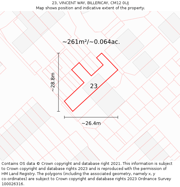 23, VINCENT WAY, BILLERICAY, CM12 0UJ: Plot and title map