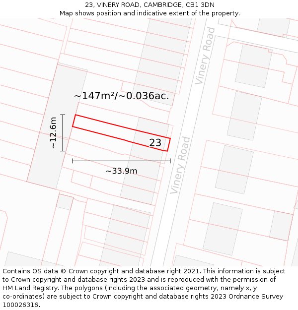23, VINERY ROAD, CAMBRIDGE, CB1 3DN: Plot and title map