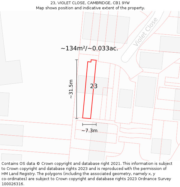 23, VIOLET CLOSE, CAMBRIDGE, CB1 9YW: Plot and title map