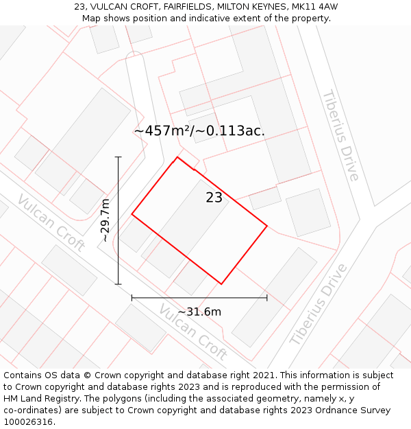 23, VULCAN CROFT, FAIRFIELDS, MILTON KEYNES, MK11 4AW: Plot and title map