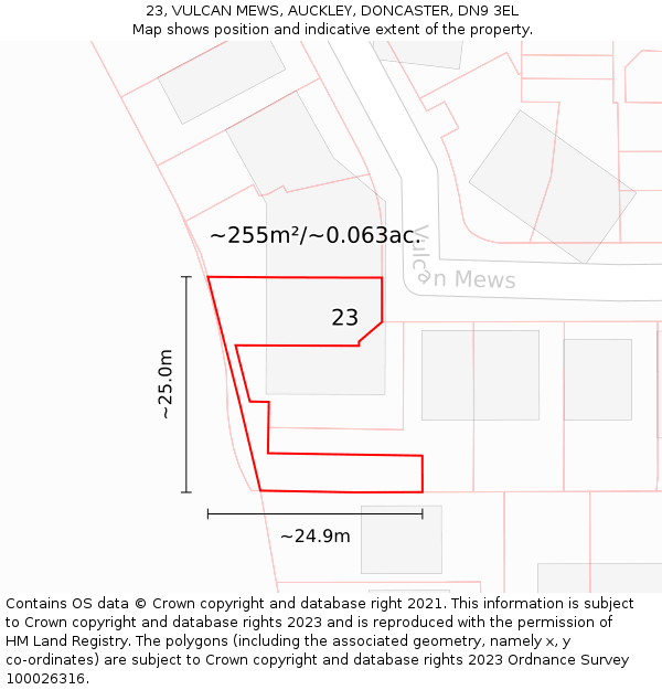 23, VULCAN MEWS, AUCKLEY, DONCASTER, DN9 3EL: Plot and title map