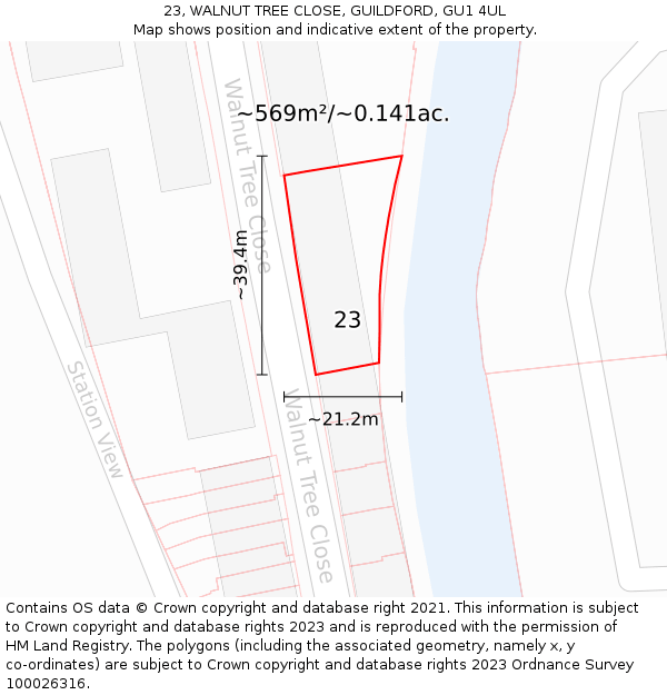 23, WALNUT TREE CLOSE, GUILDFORD, GU1 4UL: Plot and title map