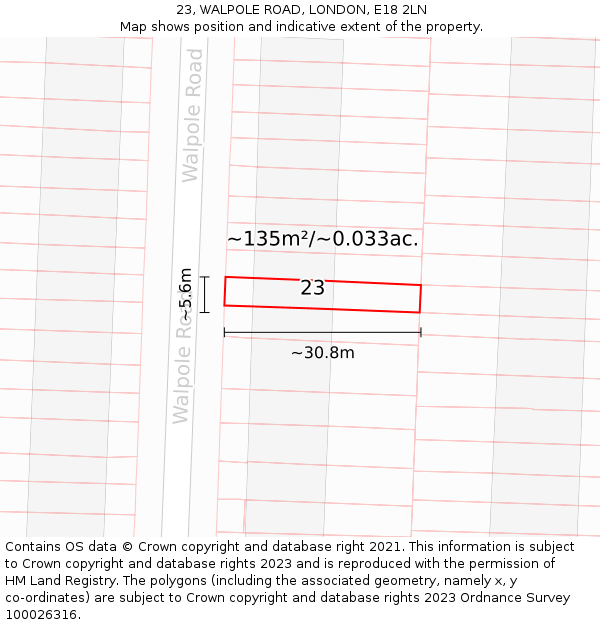 23, WALPOLE ROAD, LONDON, E18 2LN: Plot and title map