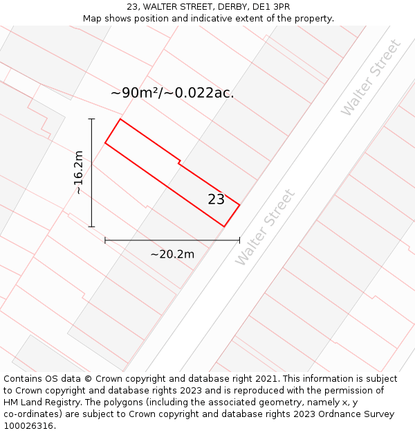 23, WALTER STREET, DERBY, DE1 3PR: Plot and title map