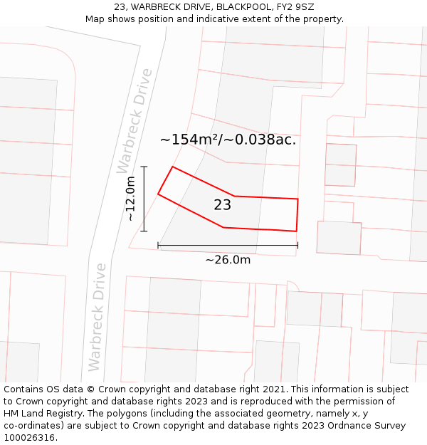 23, WARBRECK DRIVE, BLACKPOOL, FY2 9SZ: Plot and title map