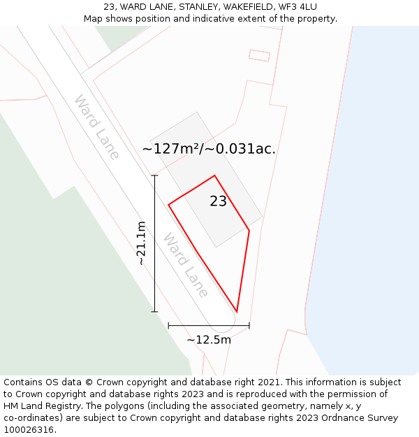 23, WARD LANE, STANLEY, WAKEFIELD, WF3 4LU: Plot and title map