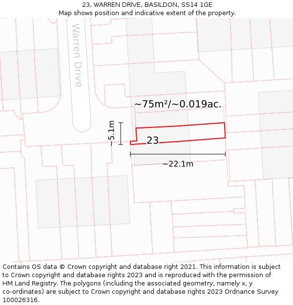 23, WARREN DRIVE, BASILDON, SS14 1GE: Plot and title map