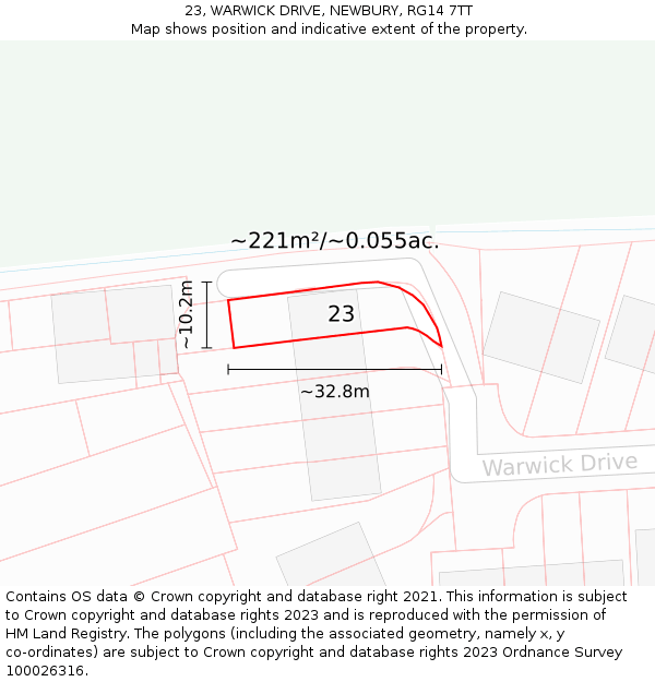 23, WARWICK DRIVE, NEWBURY, RG14 7TT: Plot and title map